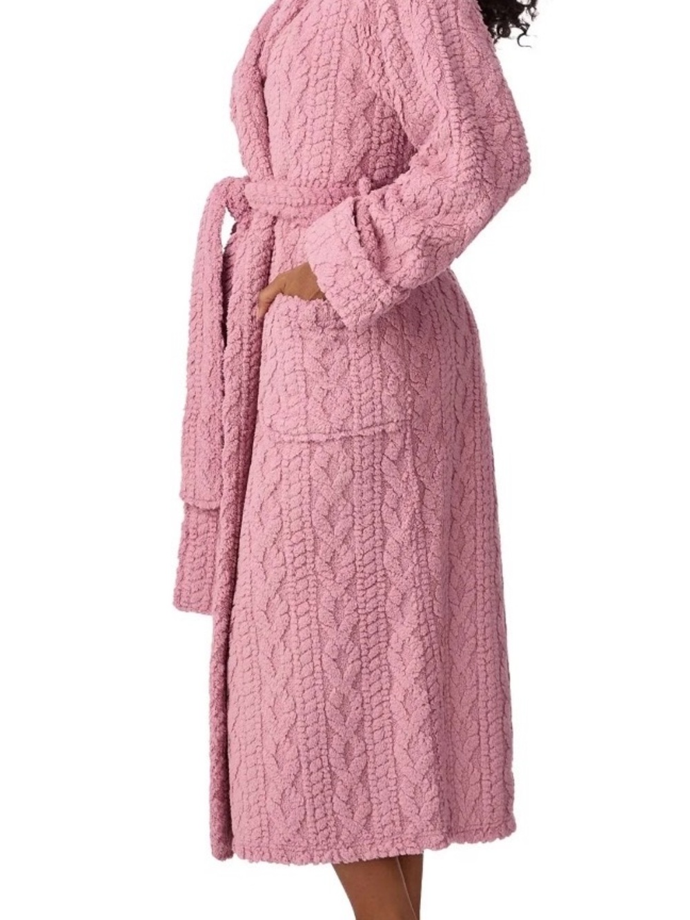 Cozy Cable-Textured Long Robe - Dusty Rose - Picture 2 of 5